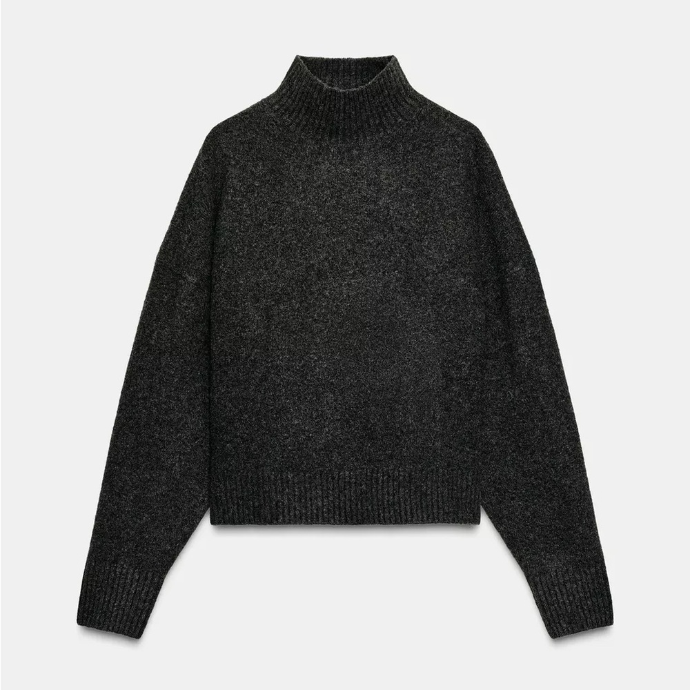 Zara Dark Charcoal Ribbed Turtleneck Sweater size XS